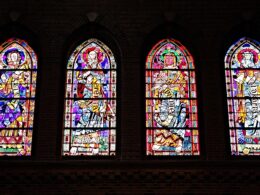 Four stained glass panels in a church